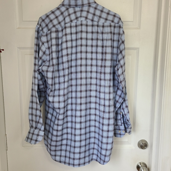 Peter Millar Men's Long Sleeve Dress Shirt, Size: Medium Color: Blue & Brown - Picture 15 of 16